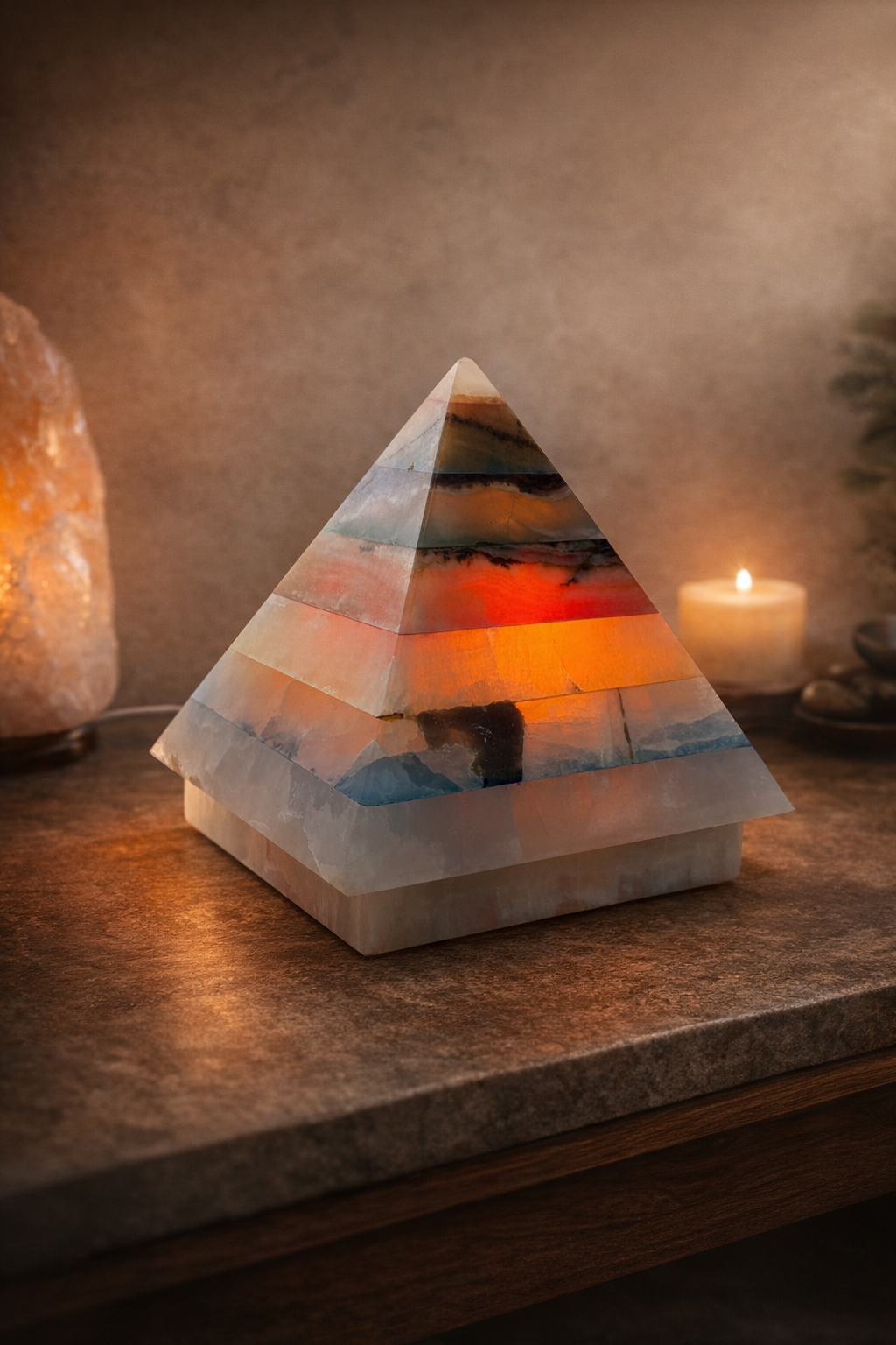 Lámpara de Ónix Pirámide — Luz y Geometría Sagrada